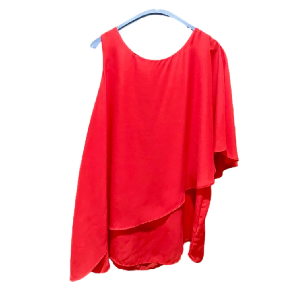 Outback Red Asymmetrical Shoulder Tank Top. Coral Orange.